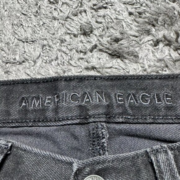 American Eagle Jeans Womens 4 Long Black Denim Distressed Straight Leg Logo - Picture 9 of 11